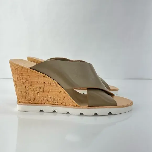 Dolce Vita Olive Green Criss Cross Cork Wedge Platform Sandal Slides Women's 9.5 - Picture 2 of 11